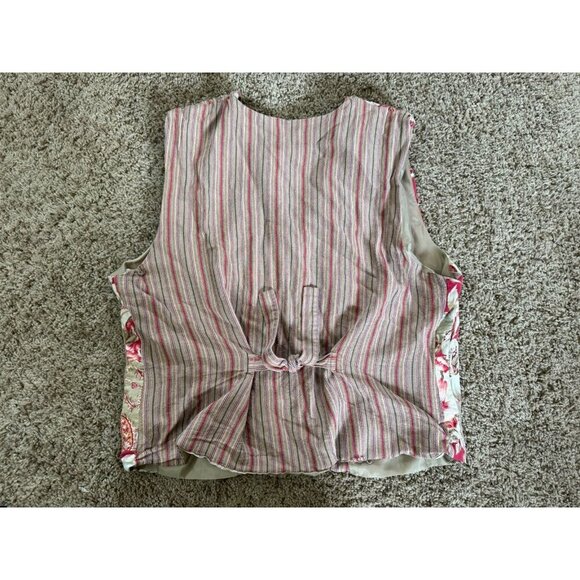 VINTAGE Womens Vest Patchwork Floral Striped Cottage Prairie Peasant Academia L - Picture 3 of 7